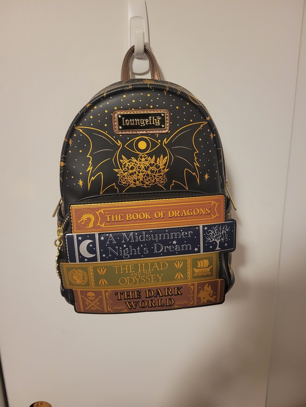 Loungefly Black & Gold Book Stack Mini Backpack